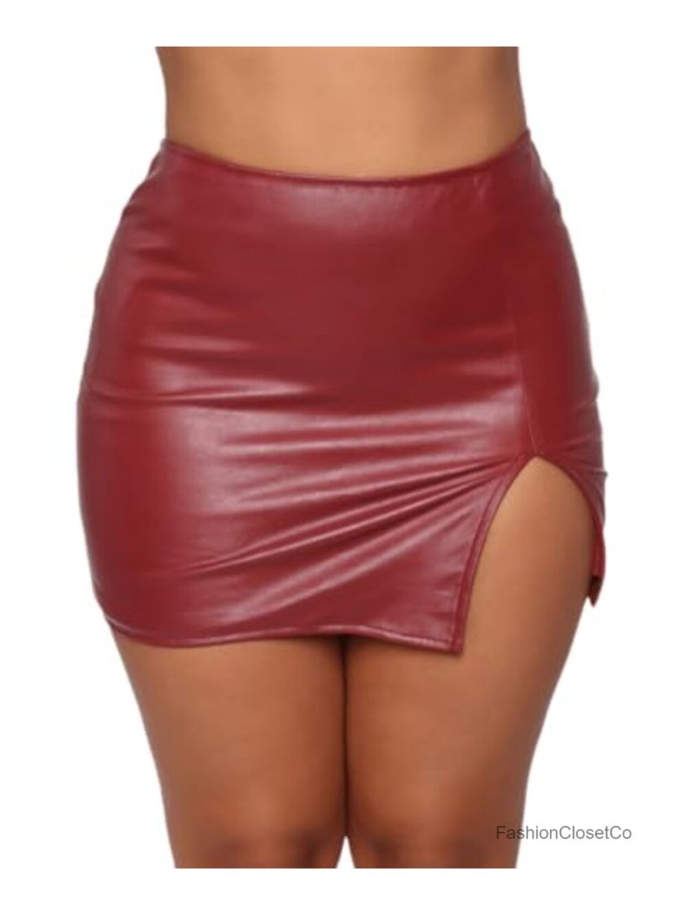 Faux Leather High Waisted Asymmetrical Split Hem Bodycon Mini Skirt
